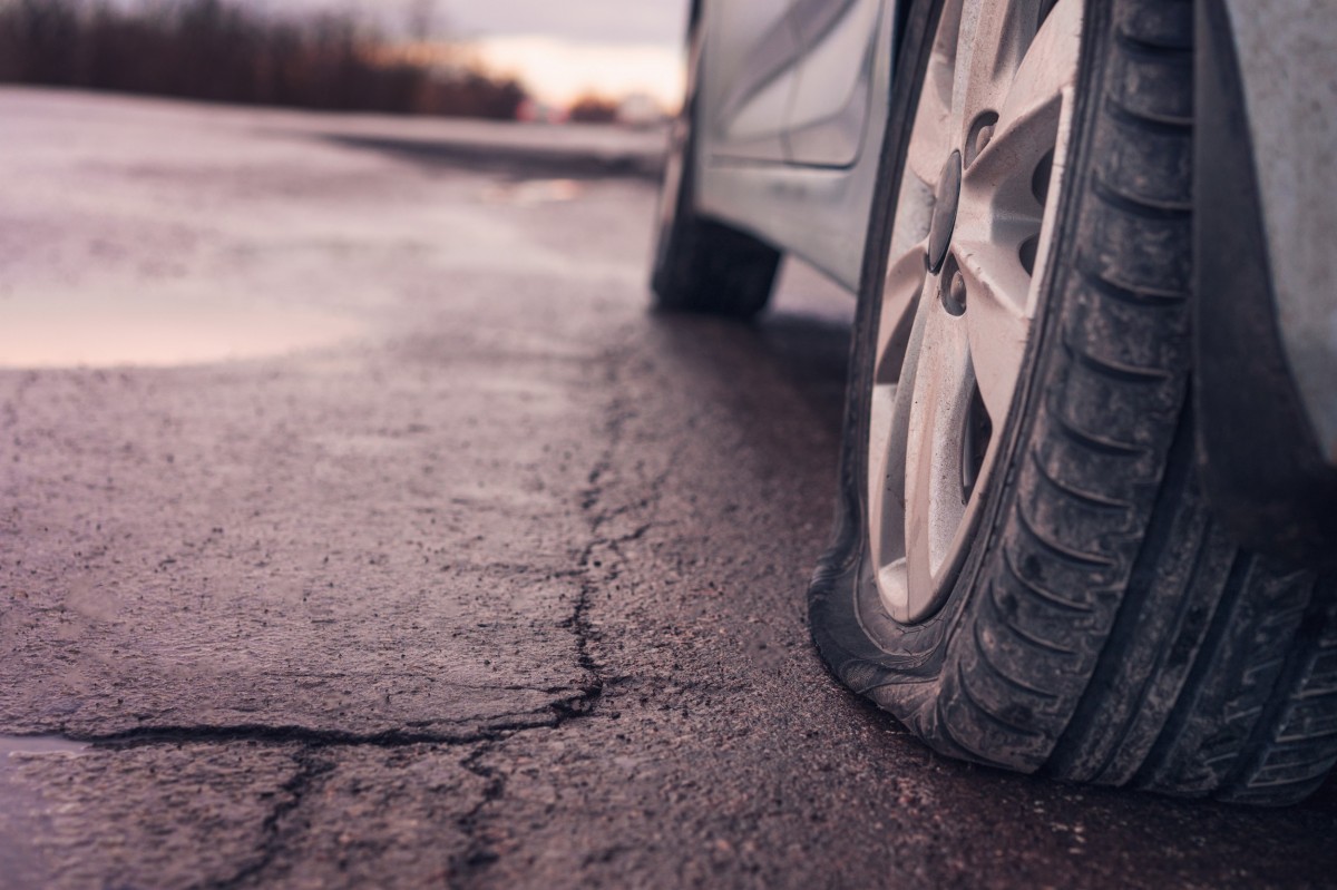 Flat tire on a car