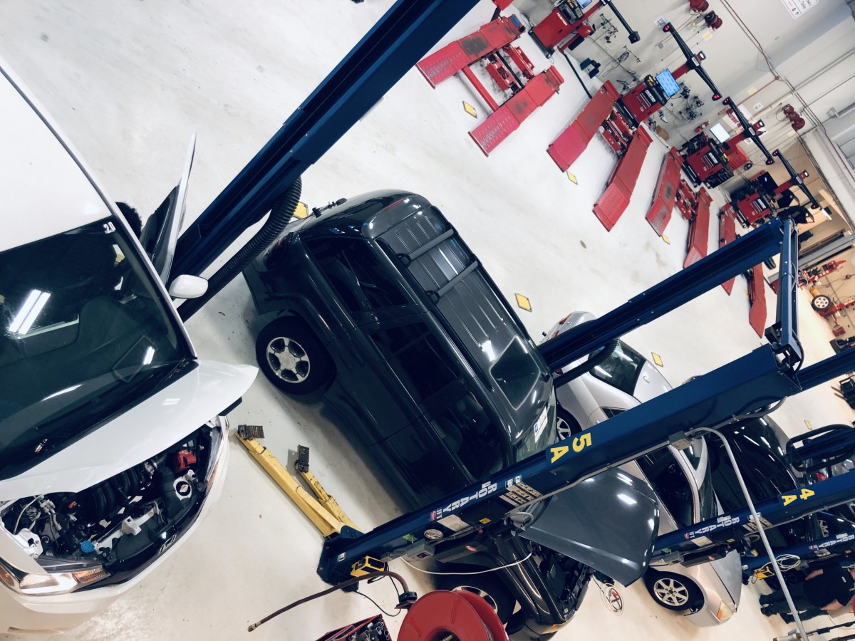 Inside the shop vehicle racks